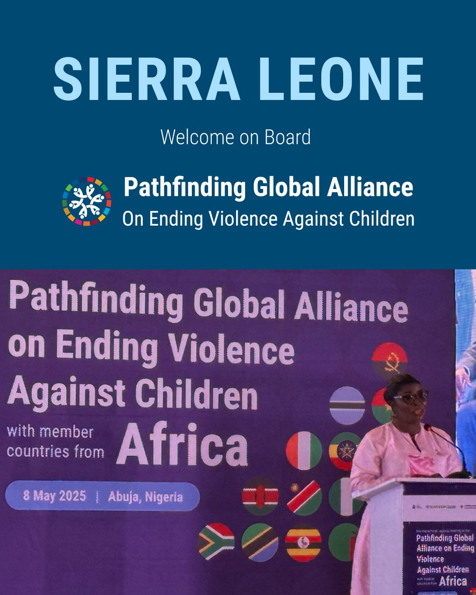 We warmly welcome Sierra Leone as the 44th country to join the #PathfindingGlobalAlliance on Ending Violence Against Children during the ministerial-level regional meeting with member countries from Africa.

With Sierra Leone’s addition, #Africa now has 15 Pathfinding countries!