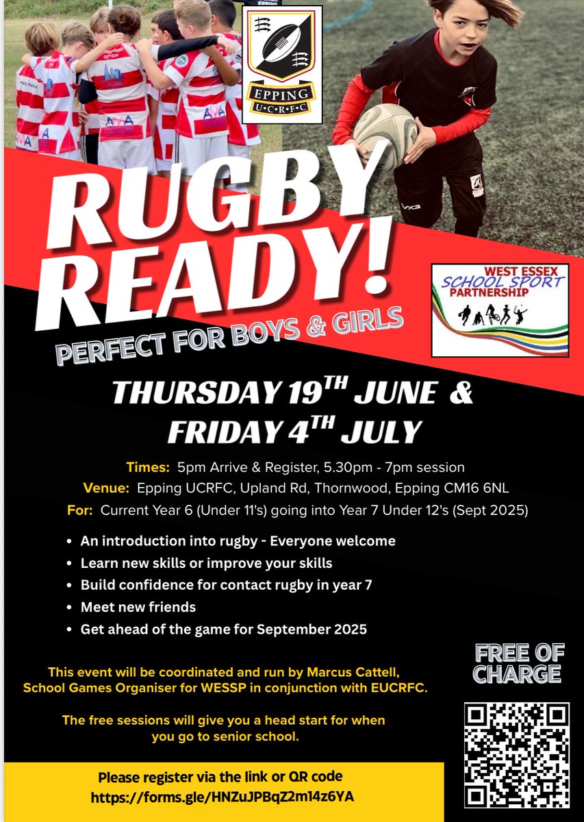 Want to be RUGBY READY 🏉 for Secondary School 🏫 Then look no further 👀 <a href="/EppingUCRFC/">EUCRFC</a> with <a href="/WestEssexSSP/">West Essex SSP</a> are running two FREE twilight sessions throughout the summer ☀️ Get involved!!
<a href="/eppingforestdc/">Epping Forest DC</a> <a href="/eefnews/">Everything Epping Forest</a> <a href="/eppingprimary/">Epping Primary</a> <a href="/IvyChimneys/">Ivy Chimneys Primary</a> <a href="/HighBeechPS/">High Beech C of E Primary School</a> <a href="/ActiveEssex/">ActiveEssex</a>