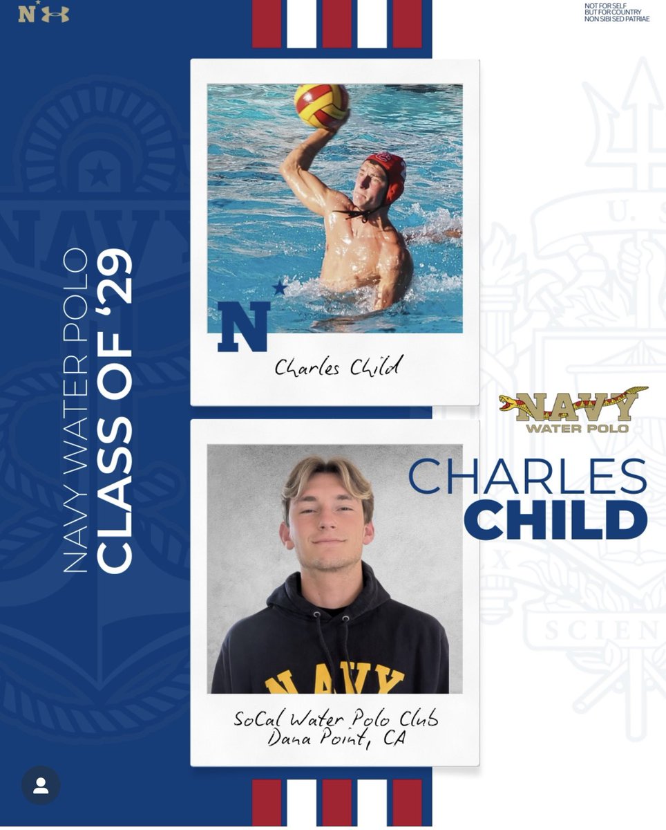 NavyWaterPolo's tweet photo. We're excited to welcome Charles Child to the team as a member of our incoming freshman class! Our newest players will start their college careers on June 26th - only 7 weeks away. Get ready for plebe summer - Go NAVY!
#gonavywp🇺🇸 #GoNavy #studentathlete🇺🇸 https://t.co/xWdTU1WroF
