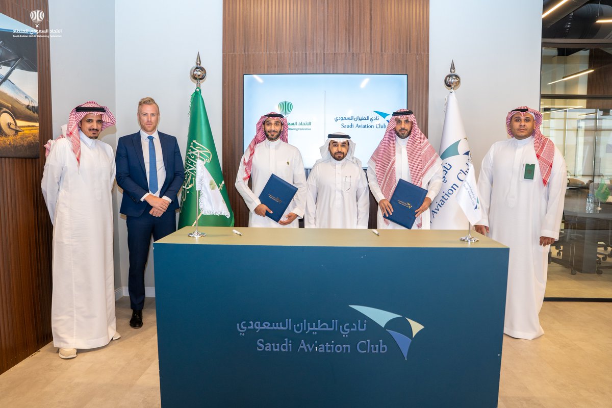 BallooningFED's tweet photo. The Saudi Ballooning Federation is proud to announce, together with partners #Airsportgroup, the signing of a Memorandum of Understanding with the @AviationClub_Sa  the Kingdom’s official representative to the #Worldairsportfederation
This strategic partnership paves the way for deeper cooperation in advancing world class ballooning across Saudi Arabia.

Under the continued stewardship of the @mosgovsa  and @TeamSaudi , we are committed to contributing to the growth of air sports in line with Saudi Vision 2030.

#MinistryofSport #SaudiOlympicandParalympicCommittee
 #Vision2030 
#SaudiAviationClub 
#SaudiBallooningFederation 
#AirSportsGroup #WorldAirSportsFederation