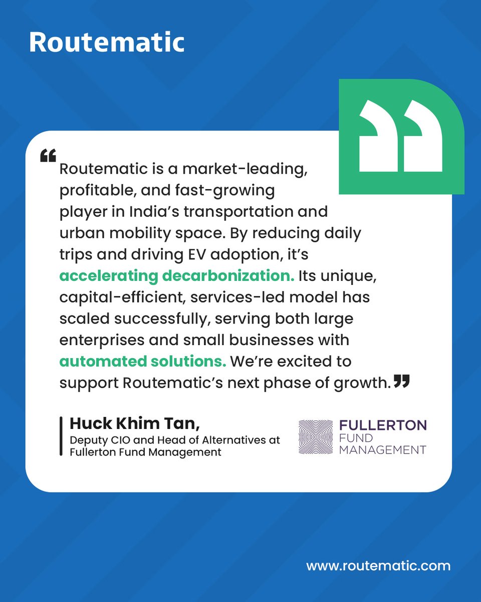 Routematic (@routematic) on Twitter photo We are honoured to have Fullerton Fund Management Carbon Action Fund onboard as an investor in our Series C round.
Here's what Huck Khim Tan, Deputy CIO and Head of Alternatives at Fullerton Fund Management, has to say about <a href="/routematic/">Routematic</a>
#Routematic #CorporateCommute We are honoured to have Fullerton Fund Management Carbon Action Fund onboard as an investor in our Series C round.
Here's what Huck Khim Tan, Deputy CIO and Head of Alternatives at Fullerton Fund Management, has to say about <a href="/routematic/">Routematic</a>
#Routematic #CorporateCommute