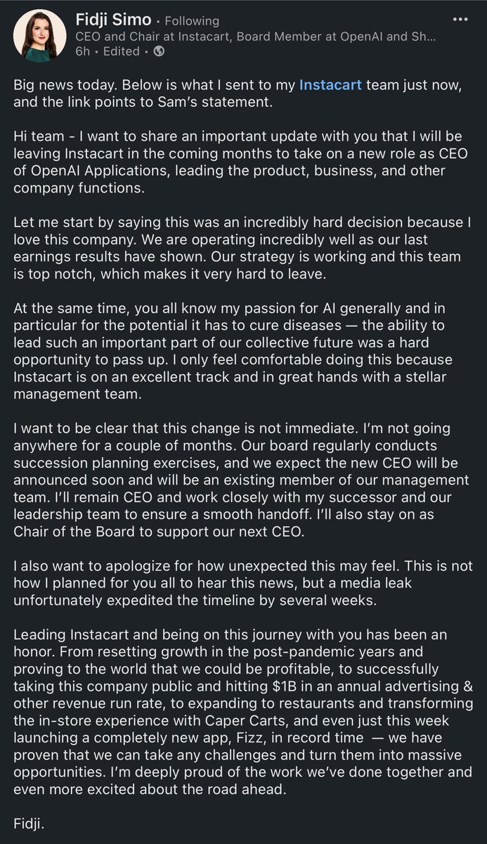 Wow, a huge injection of talent into OpenAI, not only a talented consumer exec, but also brings a to