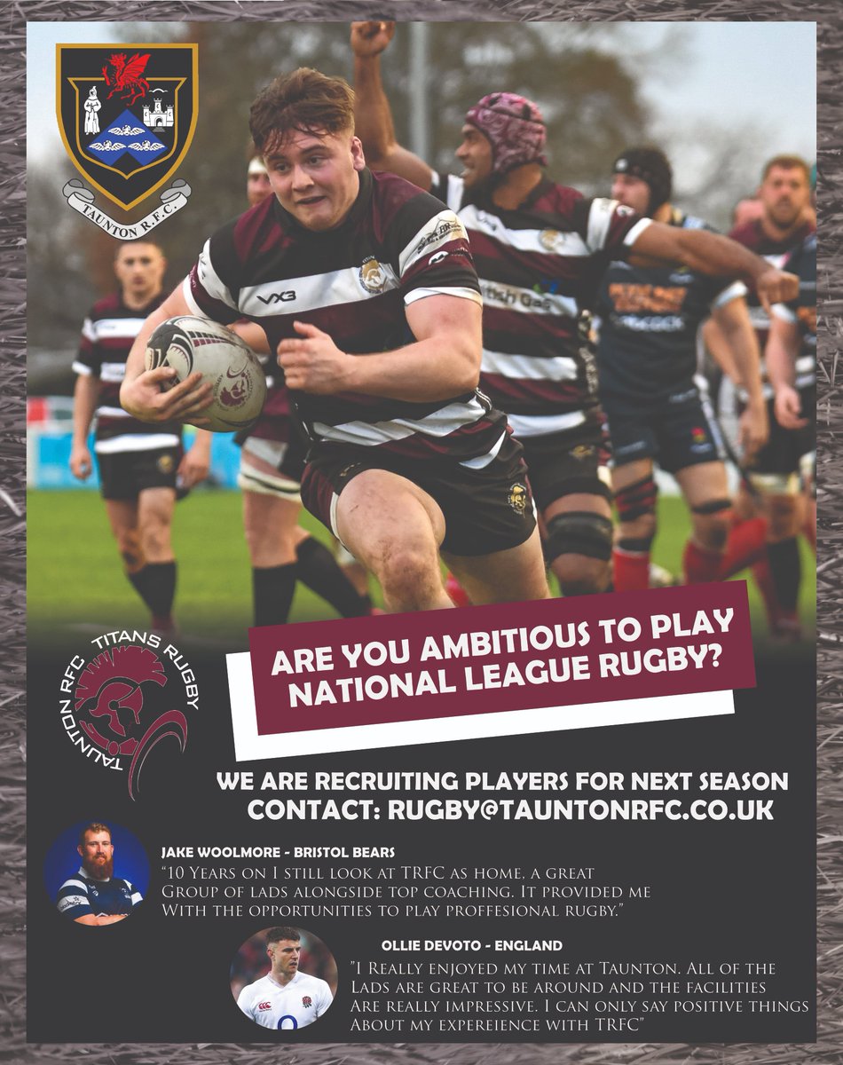🚨 PLAYER RECRUITMENT OPEN! 🚨

Taunton Rugby is on the hunt for ambitious, driven players to join our squad for the 2025/26 season 💪

Looking to push yourself, grow your game, and be part of a top-level setup?

tauntonrfc.co.uk/news/senior-pl…