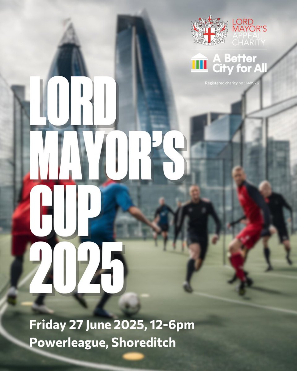 Didn’t make it to the Euros? Here’s your shot at football history ⚽️
The first-everLord Mayor’s Football Cup lands 27 June at Powerleague Shoreditch. 5-a-side. 24 teams. 1 trophy.
Mixed teams welcome.
Join the tournament: thelordmayorsappeal.org/news-and-event…
#LordMayorsFootballCup