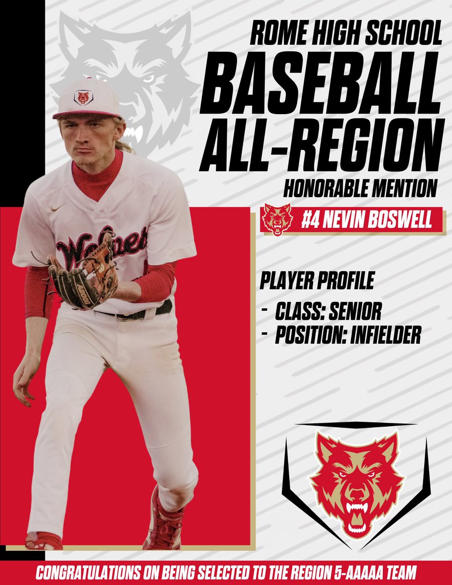 Congrats to Brett Boden, JD Lanier, Wyatt Costlow, and Nevin Boswell for making Region 5 AAAAA All-Region Honorable Mention. Keep working Boys! Go 🐺⚾️