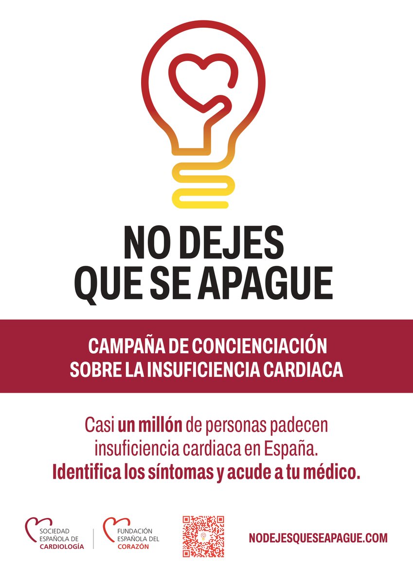 🚨 Casi un millón de personas en España viven con insuficiencia cardiaca. Si no se diagnostica a tiempo, puede tener consecuencias graves.

📌 Con la campaña #NoDejesQueSeApague💡queremos poner el foco en su detección precoz y en el manejo de la enfermedad.

🔗Reconoce los