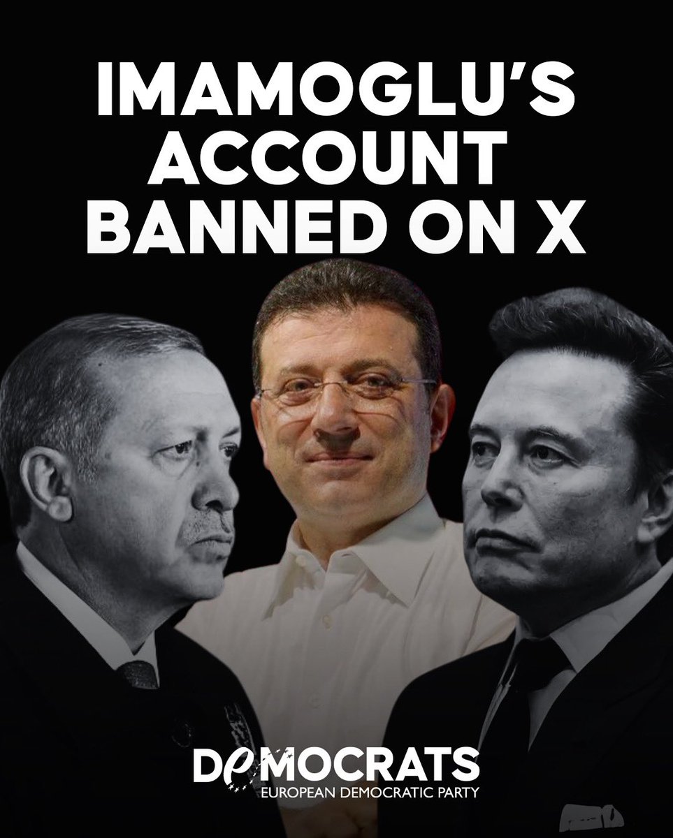 European Democrats (@democrats_eu) on Twitter photo Elon Musk’s decision to block <a href="/ekrem_imamoglu/">Ekrem İmamoğlu</a> ‘s X account only in Turkey — where he represents the democratic opposition — is deeply alarming. If President <a href="/RTErdogan/">Recep Tayyip Erdoğan</a> weren’t in power, and if Musk didn’t share a certain political alignment, this act of censorship would never Elon Musk’s decision to block <a href="/ekrem_imamoglu/">Ekrem İmamoğlu</a> ‘s X account only in Turkey — where he represents the democratic opposition — is deeply alarming. If President <a href="/RTErdogan/">Recep Tayyip Erdoğan</a> weren’t in power, and if Musk didn’t share a certain political alignment, this act of censorship would never