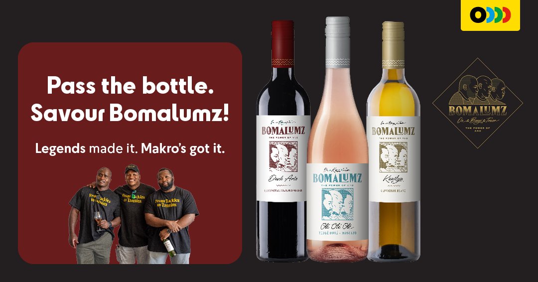 Makro_SA's tweet photo. Bo-ma-lumz is coming to Makro Cornubia π·
Meet the makers β Ox, Bongi & Trevor β this 10 May at our exclusive wine event. Taste. Learn. Get your bottle signed. https://t.co/rBQIPxtluK
#MakroMood #MakroCornubia #BoMaLumz #WineEvent #KZNEvents. https://t.co/lmr38nKsRE