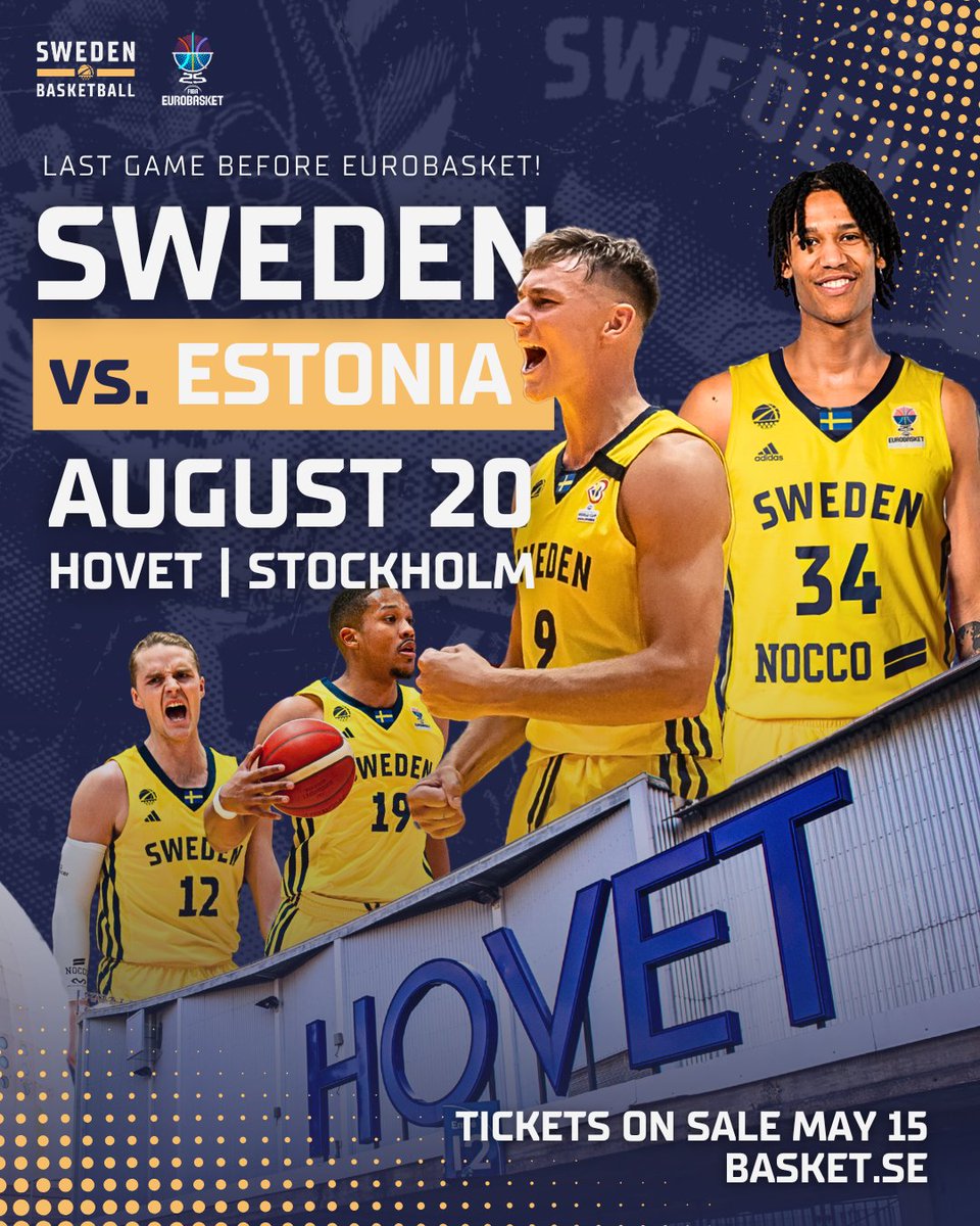 Sweden Basketball 🇸🇪🏀 (@swebasketball) on Twitter photo It's going to be 🔥🔥🔥
On August 20, the Men's NT will take on 🇪🇪 at home in the last preparation game before <a href="/EuroBasket/">FIBA EuroBasket</a>, at Hovet!
🎟️ Tickets go on sale in 1 week, on May 15.
#SwedenBasketball | #DareToBelieve It's going to be 🔥🔥🔥
On August 20, the Men's NT will take on 🇪🇪 at home in the last preparation game before <a href="/EuroBasket/">FIBA EuroBasket</a>, at Hovet!
🎟️ Tickets go on sale in 1 week, on May 15.
#SwedenBasketball | #DareToBelieve