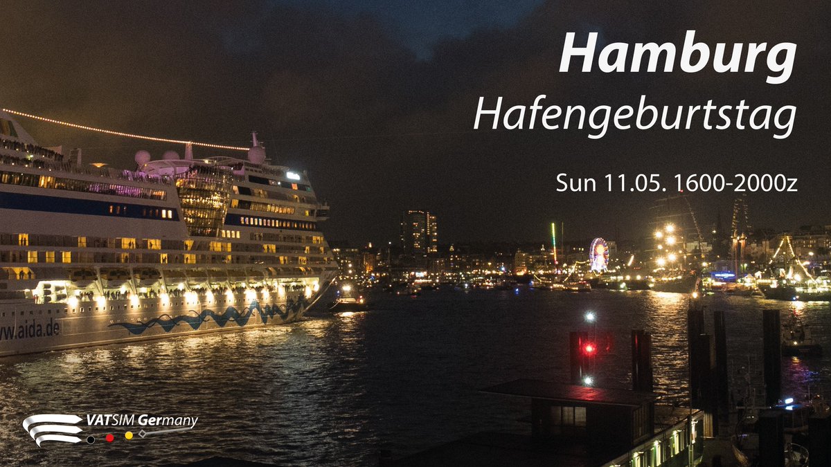 VATSIM Germany invites you to Hamburg on May 11th from 16-20z to celebrate the 836th port anniversary in Hamburg. Everyone is welcome and can look forward to full ATC coverage! #VATSIM #VATGER #flightsim