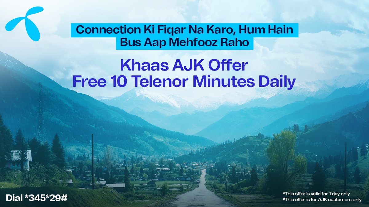 Stay in, stay connected! 💙 Dial *345*29# and enjoy 10 FREE minutes daily without stepping out—Because Telenor's got you covered in AJK! 

#StayHome #TelenorCares #woohooo #stayconnected #telenorpakistan