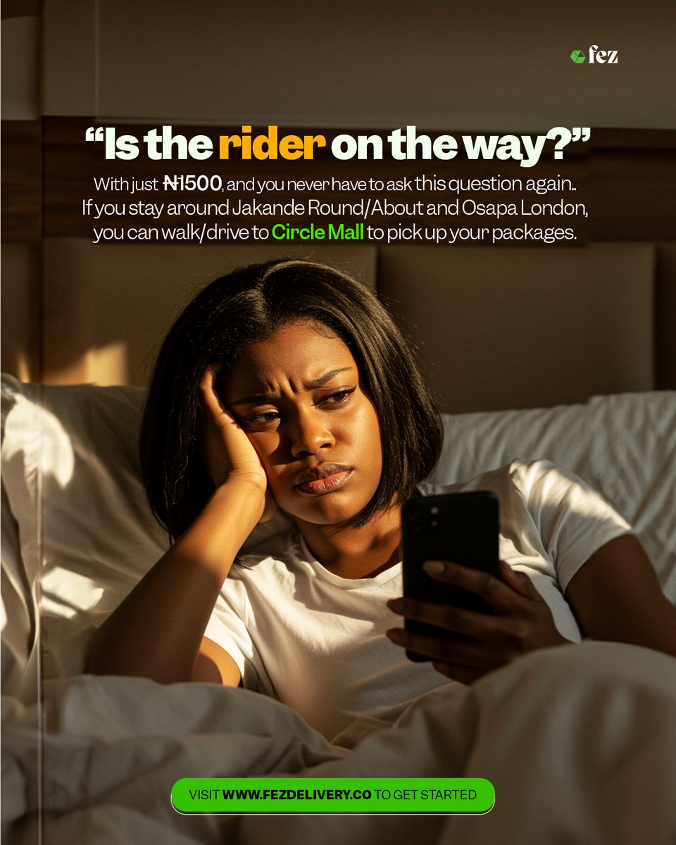 Tired of wondering, 'Is the rider on the way?

With Fez Delivery, for just ₦1500, pick up your packages safely at our safe lockers - no more delays, no more stress. 
Secure your deliveries today at fezdelivery.co