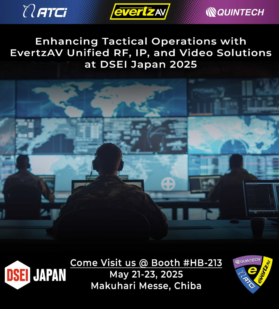 🚨Press Release Alert🚨 Enhancing tactical operations with <a href="/EvertzAV/">EvertzAV</a> unified RF, IP, and video solutions for the defence industry at <a href="/DSEI_Japan_EN/">DSEI Japan</a> 2025 

🔗Full press release here: ow.ly/W8g350VKZMV