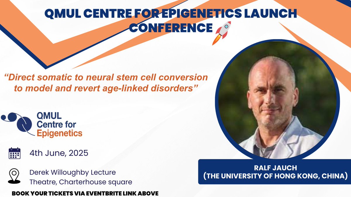 QMULepigenetics's tweet image. Less than a month left until our official QMUL Centre for Epigenetics Launch Conference! We will have an amazing list of guest speakers, including @ralfjauch
from The University of Hong Kong. Book your free ticket now! eventbrite.co.uk/e/qmul-centre-…
#qmul #epigenetics