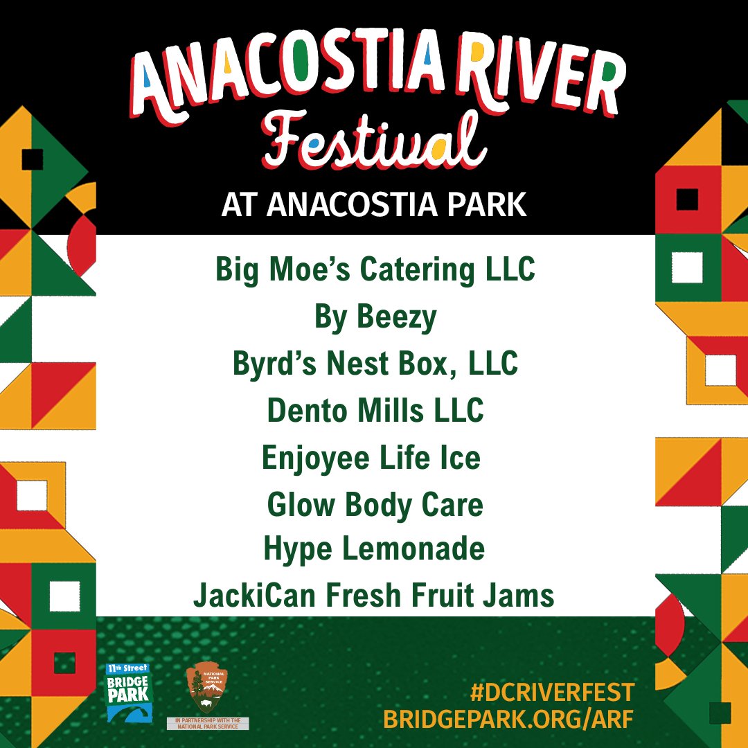 While you're enjoying the Anacostia River Festival , swing by the Southeast Market on Marion Barry  Ave Jr. SE from 1–6 PM! We extend our thanks to Capital One for their support as the presenting sponsor!
bridgepark.org/arf
#DCRiverFest #DCBridgePark  #SmallBizDC