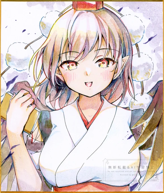 香霖堂天狗衣装の文ちゃん色紙髪の毛綺麗に塗れた!#東方project #射命丸文 