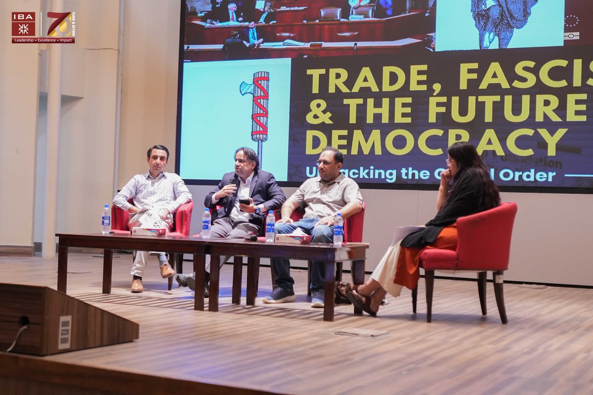 ibakhiofficial's tweet image. IBA Karachi successfully hosted the seminar “Trade, Fascism &amp;amp; the Future of Democracy” — unpacking how global trade, power &amp;amp; authoritarianism intersect and impact democratic institutions, organized by the @sess_iba.
#IBAKarachi #SESS #GlobalOrder #TradeAndPolitics