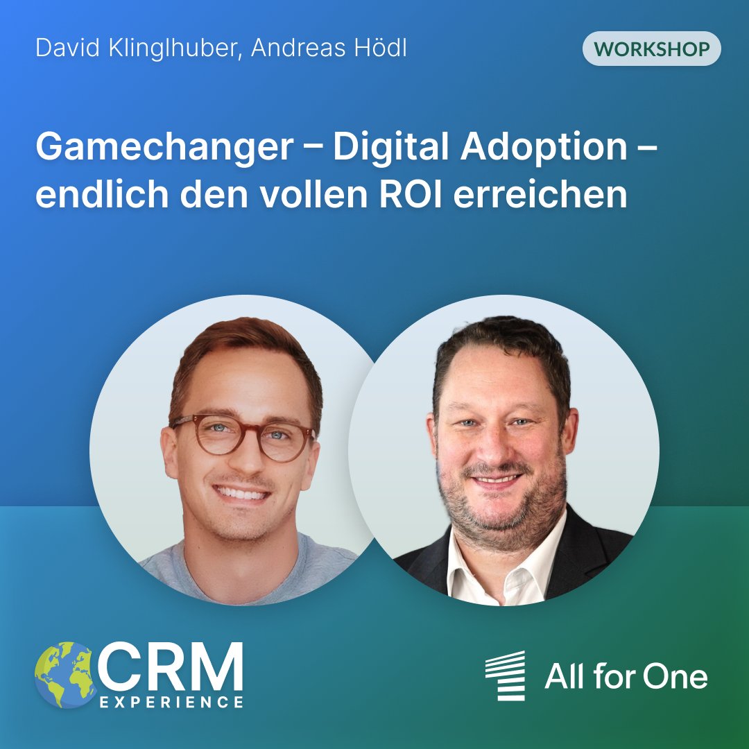 Save the Date für dieses starke Duo!

am 24.06. halten David Klinglhuber &amp; Andreas Hödl auf der CRM Experience einen praxisorientierten Workshop zur digital Adoption Platform SAP WalkMe.

Sind Sie dabei?

Agenda, Infos &amp; Anmeldung unter: bit.ly/3F7ol4t