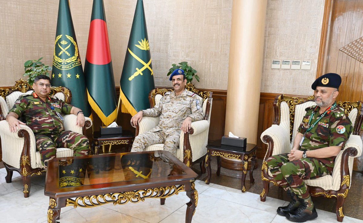 Courtesy Call of the Newly Appointed Military Attaché of the Saudi Embassy with the Chief of Army Staff

Dhaka, 8 May 2025 (Thursday): Newly Appointed Military Attaché of Saudi Embassy Brigadier General Badr Obaid Alosaimi paid a courtesy call on with the Chief of Army Staff