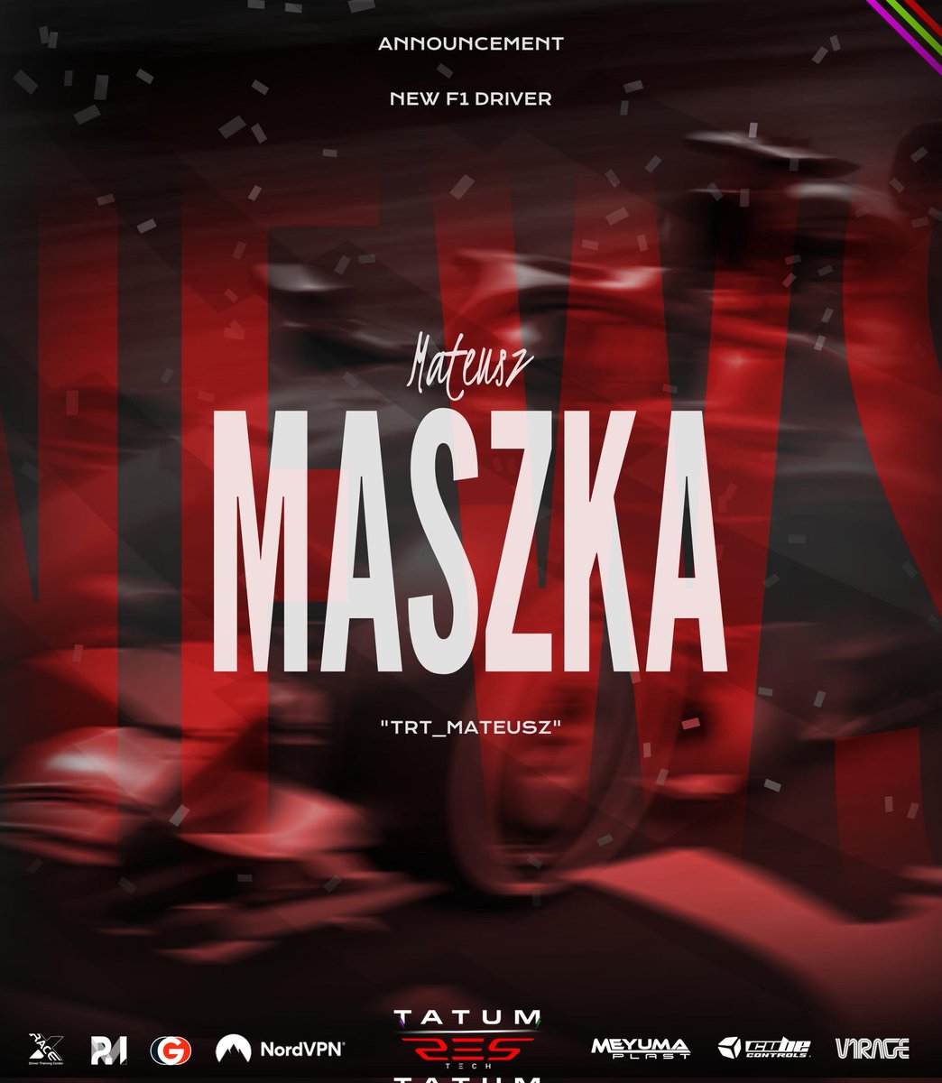 From Poland, please welcome Mateusz Maszka (<a href="/TRT_Mateusz/">Mateusz</a>)! At just 17, he brings raw speed, sharp instincts, and a never-ending battle with the kerbs—it's complicated. Ready to prove himself on the big stage, Mateusz joins our console roster with eyes on the future! #NextGen