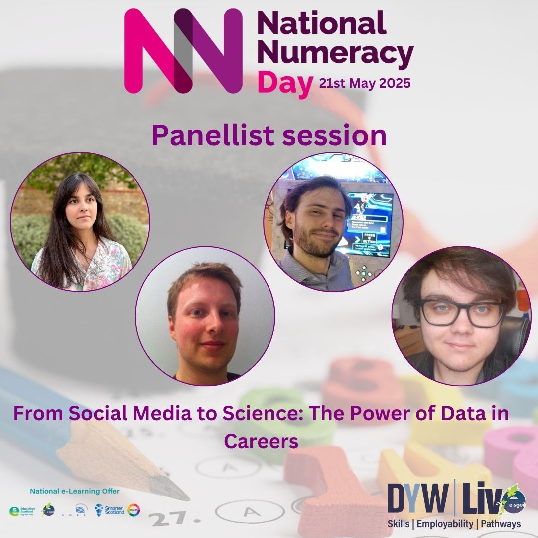 DYWLive (@dywlive) on Twitter photo Hear from inspirational people who work in jobs not typically associated with maths explain how important numeracy skills are to doing their job effectively and why maths matters in the workplace.
🔗e-sgoil.com/dyw-live/event…
<a href="/eSgoil/">e-Sgoil</a> <a href="/EducationScot/">Education Scotland</a> <a href="/edscot_maths/">edscot_maths</a> #NeLO <a href="/Nat_Numeracy/">National Numeracy</a> Hear from inspirational people who work in jobs not typically associated with maths explain how important numeracy skills are to doing their job effectively and why maths matters in the workplace.
🔗e-sgoil.com/dyw-live/event…
<a href="/eSgoil/">e-Sgoil</a> <a href="/EducationScot/">Education Scotland</a> <a href="/edscot_maths/">edscot_maths</a> #NeLO <a href="/Nat_Numeracy/">National Numeracy</a>