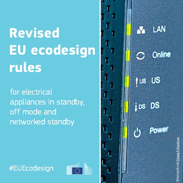 Energy4Europe's tweet photo. The revised #EUecodesign 'standby' rules apply as of 9 May and set updated limits for the #EnergyConsumption of electrical appliances in
🔴 standby
📴 off mode
🛜 networked standby
The collective #EnergySavings are estimated at €530 mio/year by 2030!
https://t.co/P1smJ2RP3G https://t.co/zatZdZqwok