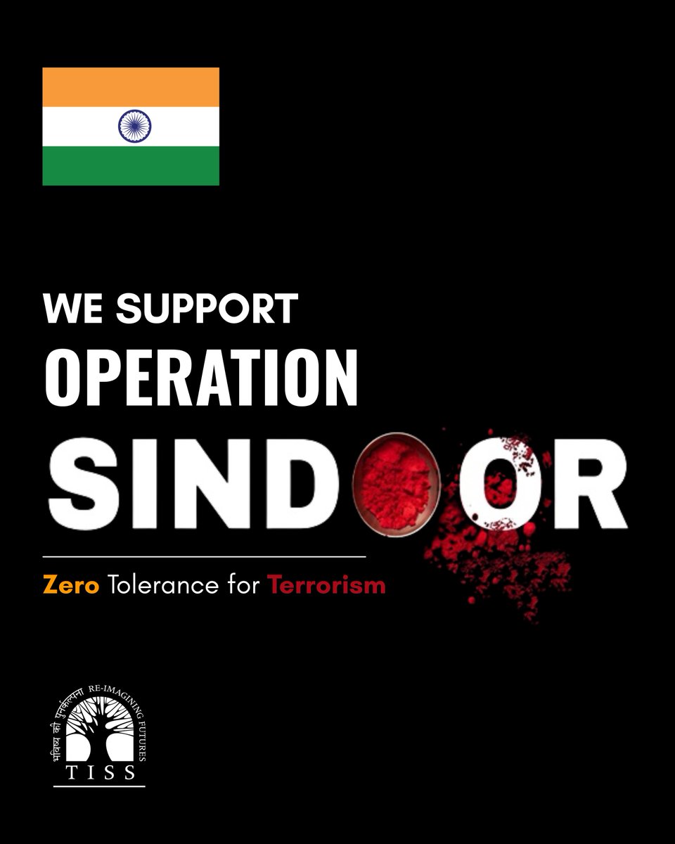 TISS - Tata Institute of Social Sciences (@tisspeak) on Twitter photo TISS supports the Government of India & the Indian Armed Forces in carrying out Operation Sindoor — Upholding national integrity with zero tolerance for terrorism. We admire the leadership of our Hon’ble Prime Minister Shri <a href="/narendramodi/">Narendra Modi</a> Ji. TISS supports the Government of India & the Indian Armed Forces in carrying out Operation Sindoor — Upholding national integrity with zero tolerance for terrorism. We admire the leadership of our Hon’ble Prime Minister Shri <a href="/narendramodi/">Narendra Modi</a> Ji.