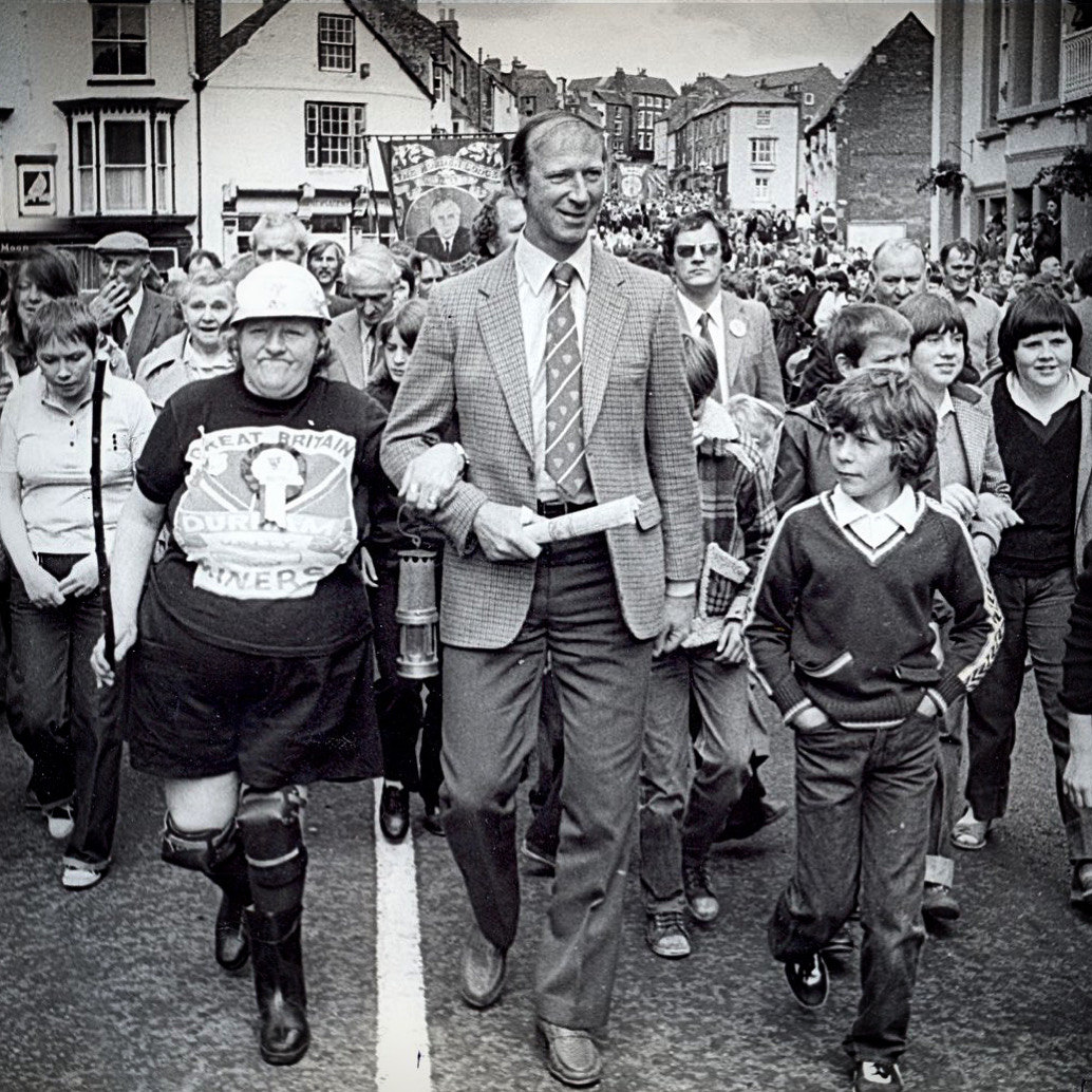 Big Jack at The Big Meeting!  

Remembering the great Jack Charlton, born #OnThisDay in 1935. He began his working life as a miner alongside his father &amp; remained supportive of our communities. He backed the miners in the 1984-85 strike. 

Jack's pictured at the #DurhamMinersGala