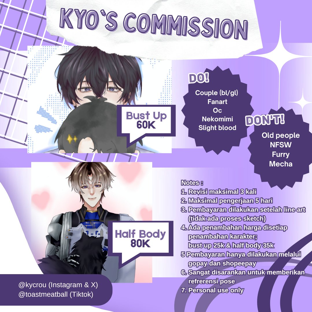 kycrou's tweet image. (rt & shares are really appreciated!)
HALO !!!! aku buka INA only commission nih, untuk sample yg lebih jelas ada di reply yaa. kalau mau nanya2 lebih detail, dm ku selalu terbuka! ❤
#commission #artcommission #zonauang