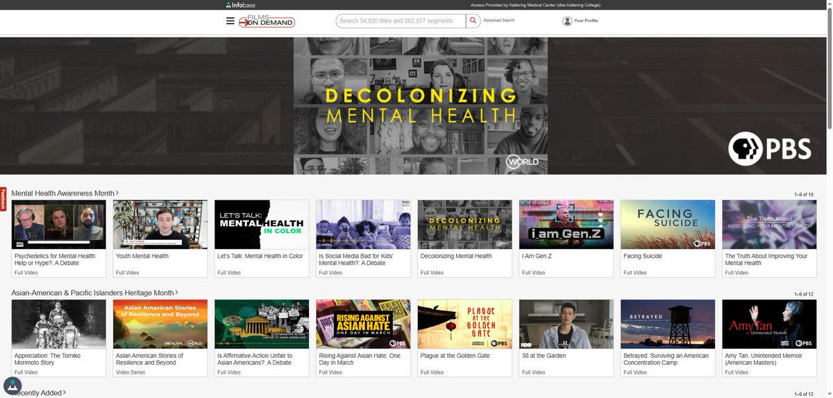 KetColLib's tweet image. Great documentary films are waiting for your views at our Films on Demand platform on our kc.edu/library website under &quot;Find Media!&quot;  
#MENTALHEALTHAWARENESS #AsianAmericanPacificIslanderHeritageMonth