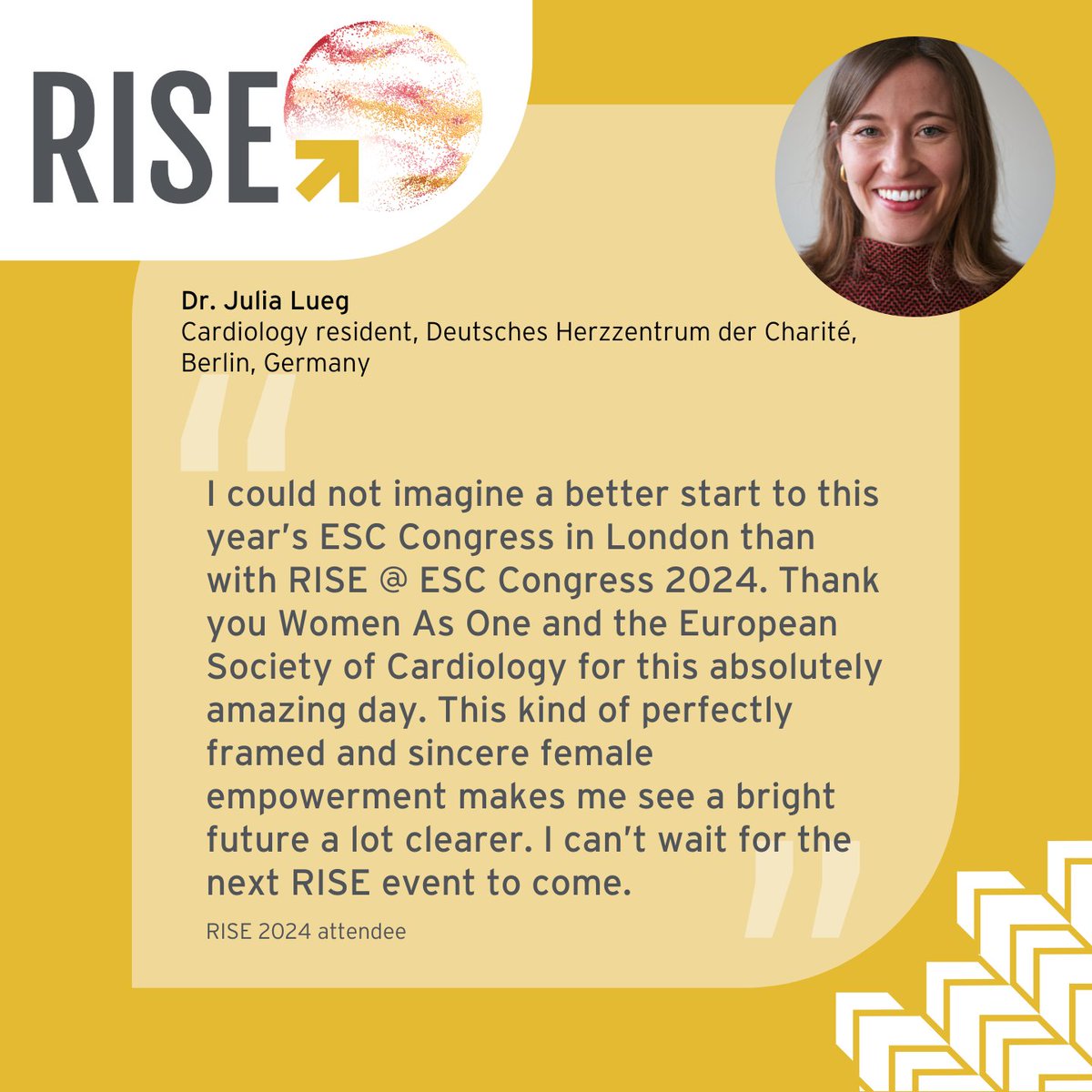 💬 “This kind of perfectly framed &amp; sincere female empowerment makes me see a bright future a lot clearer.” - Dr. Julia Lueg

Be part of RISE @ ESC Congress 2025 in Madrid 🇪🇸

Register by May 31 for the best savings
👉 rise.womenasone.org

#LetsRISE2025 #ESCCongress #WCCardio