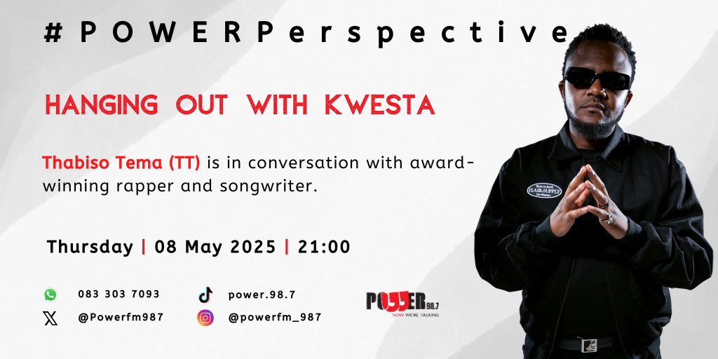 Thabiso TT Tema (@thabisotema) on Twitter photo This one I’ve been waiting for a LOOOOONG time!! My guest on the #PowerPERSPECTIVE is the inimitable <a href="/KwestaDaKAR/">Bhut’ Kwesta</a> . Don’t miss i-Vur Vai from 20:00 to midnight, only on <a href="/Powerfm987/">POWER 98.7</a> This one I’ve been waiting for a LOOOOONG time!! My guest on the #PowerPERSPECTIVE is the inimitable <a href="/KwestaDaKAR/">Bhut’ Kwesta</a> . Don’t miss i-Vur Vai from 20:00 to midnight, only on <a href="/Powerfm987/">POWER 98.7</a>