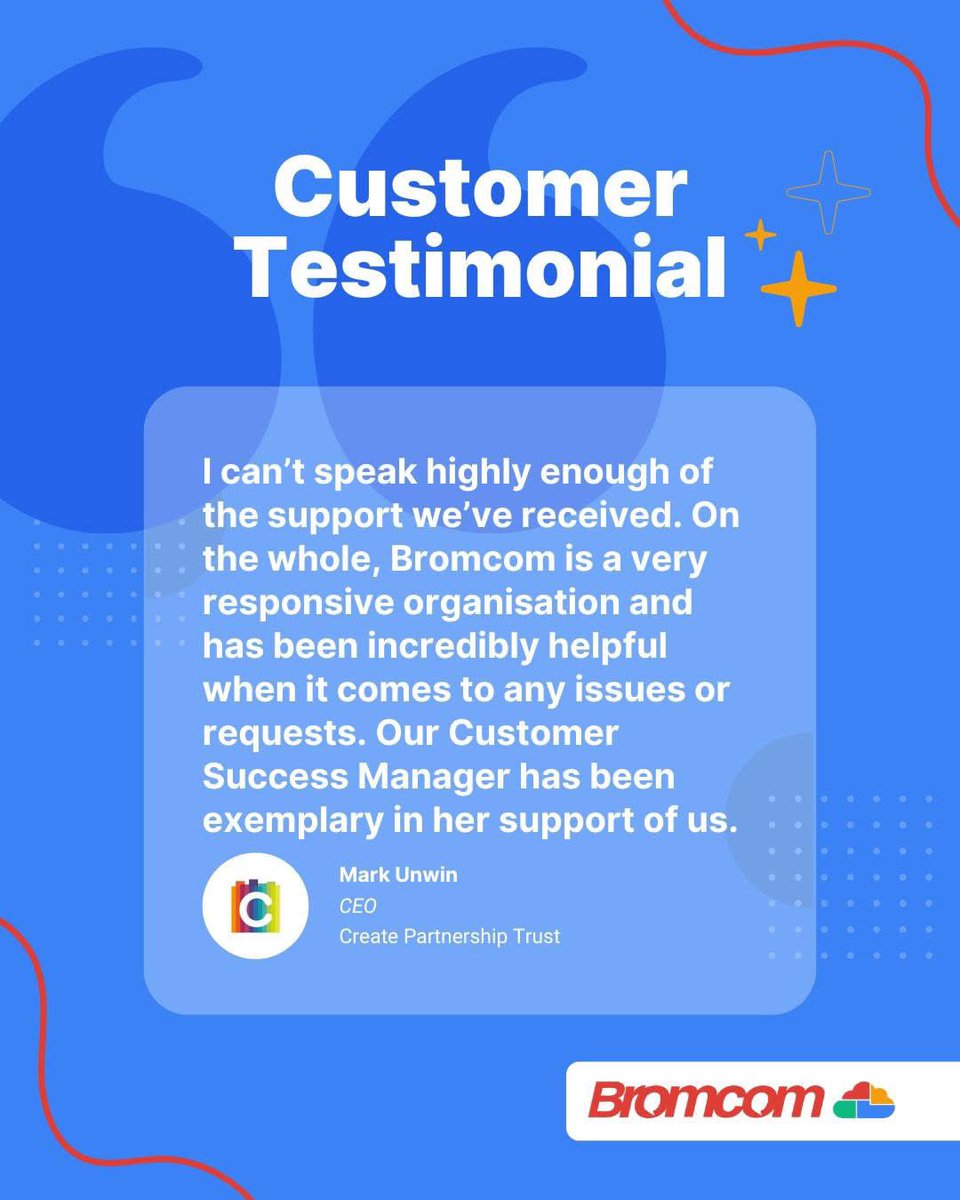 Bromcom's tweet image. We’re feeling the love in Support!

Have a read of the great feedback we received from this MAT…

#Bromcom #EdTech #Support