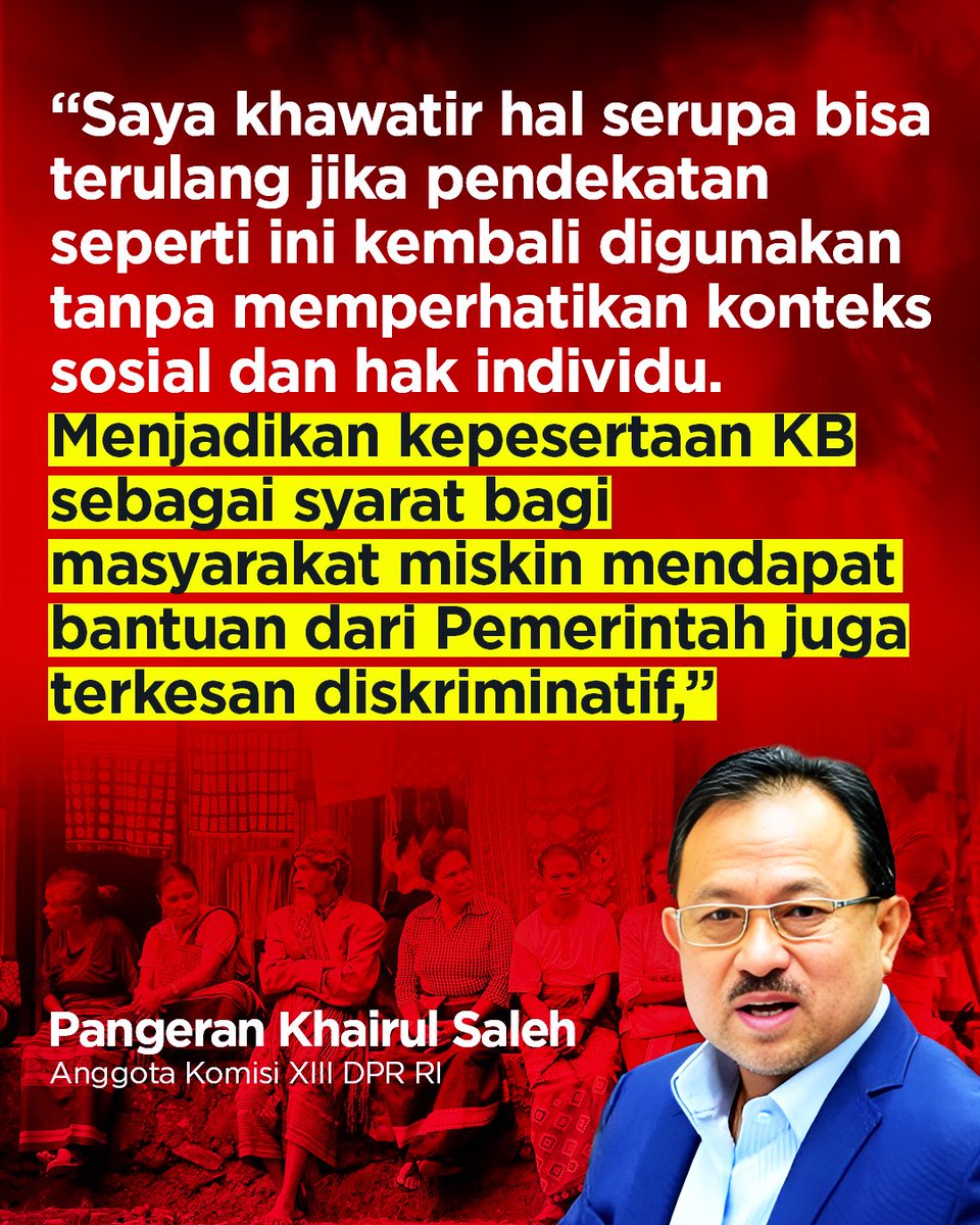 kanalsa_id's tweet photo. Anggota Komisi XIII DPR RI, Pangeran Khairul Saleh, mengkritik kebijakan Gubernur Jawa Barat, Dedi Mulyadi, yang menjadikan program Keluarga Berencana (KB), khususnya vasektomi, sebagai syarat untuk menerima bantuan sosial (bansos).
sc/CNN.Indonesia
#kanalsa #bansos https://t.co/Mrrf10gPF0