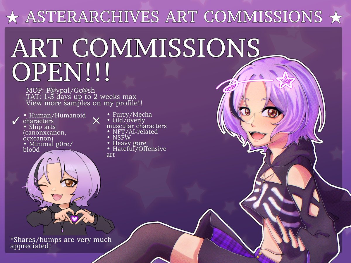 Aster 💜✨ | comms open | tweet media