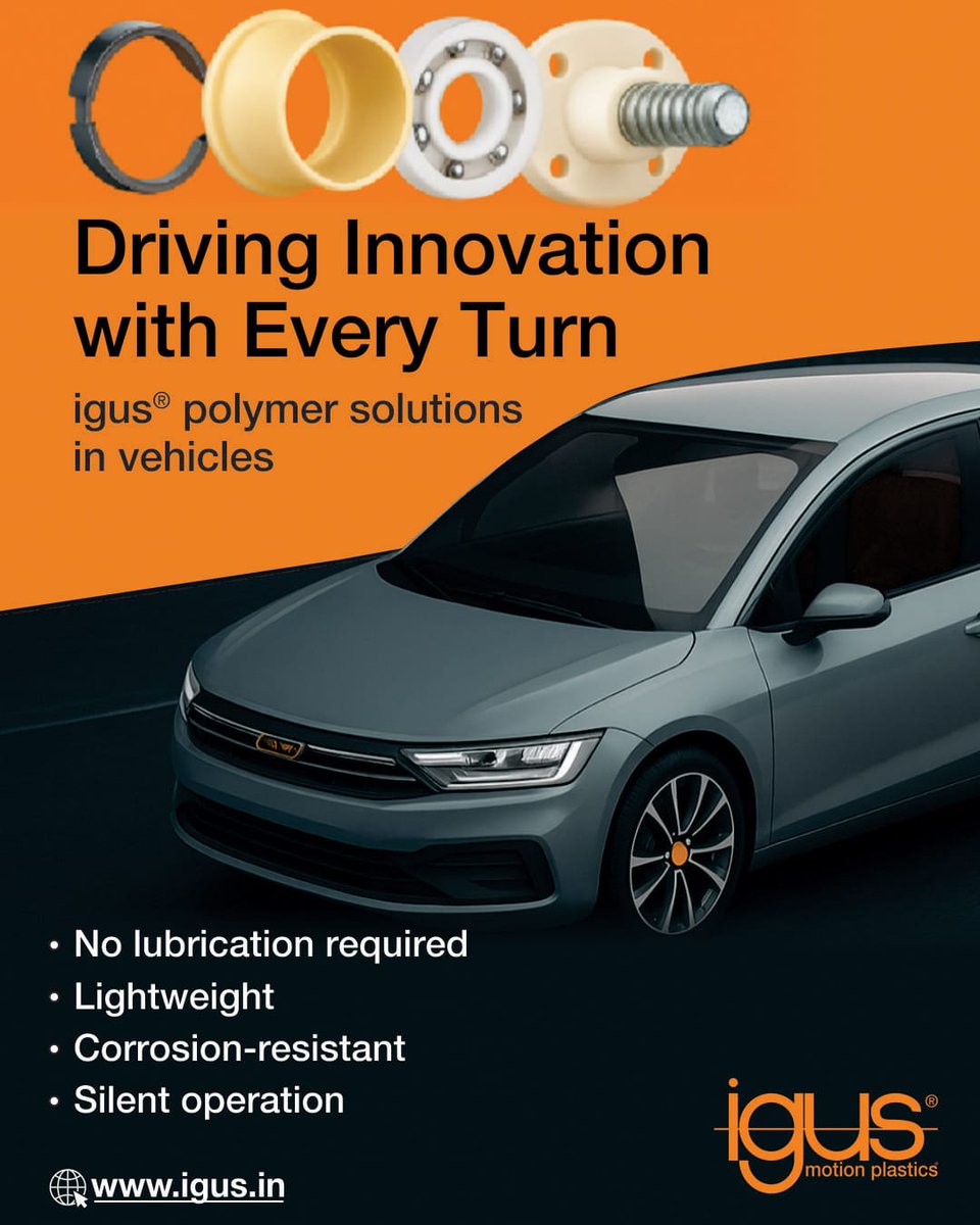 IgusIndia's tweet image. Drive lighter and perform better! 🚗⚙️ iglidur® plain bearings reduce vehicle weight by up to 80% with their advanced, self-lubricating polymer technology. 

Learn more at: igus.in/info/industrie…

#igus #iglidur #LightweightEngineering #SelfLubricating #FuelEfficiency