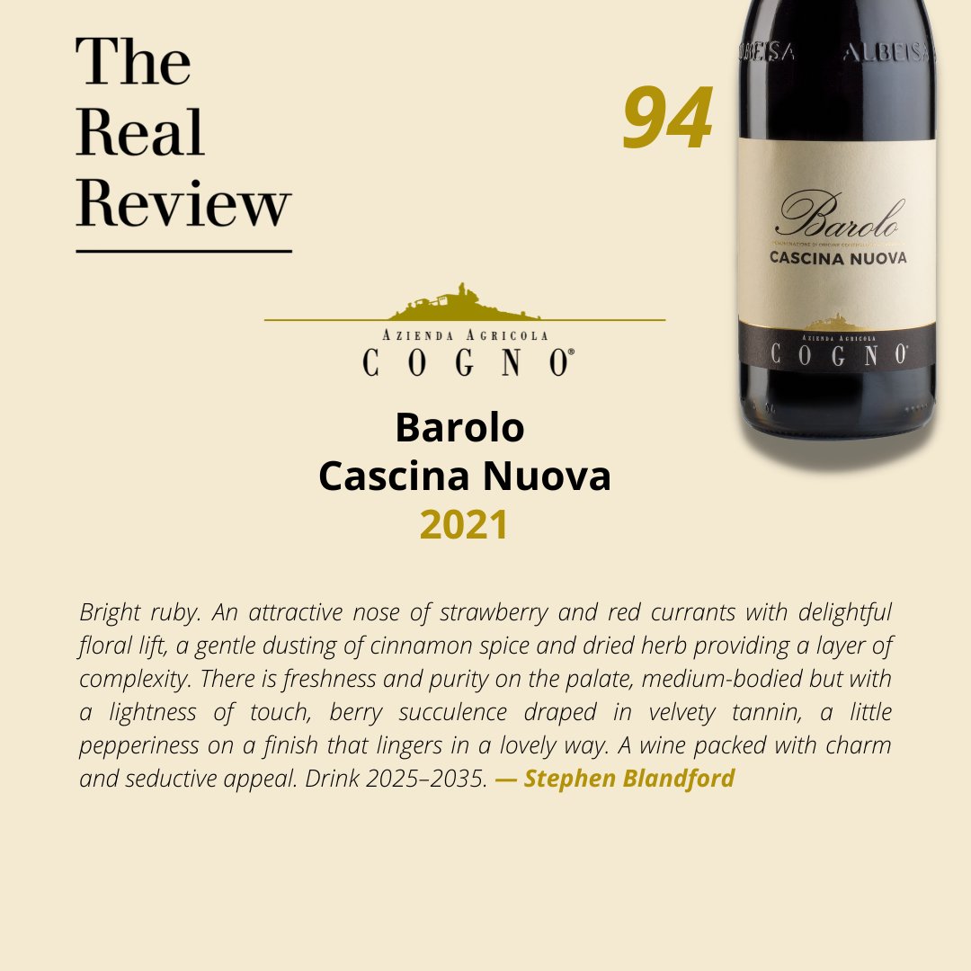 Many thanks to Stephen Blandford and The Real Review for these outstanding scores and reviews to our Barolo Ravera Riserva Vigna Elena 2019, Barolo Ravera Bricco Pernice 2020, Barolo Ravera 2021 and Barolo Cascina Nuova 2021.