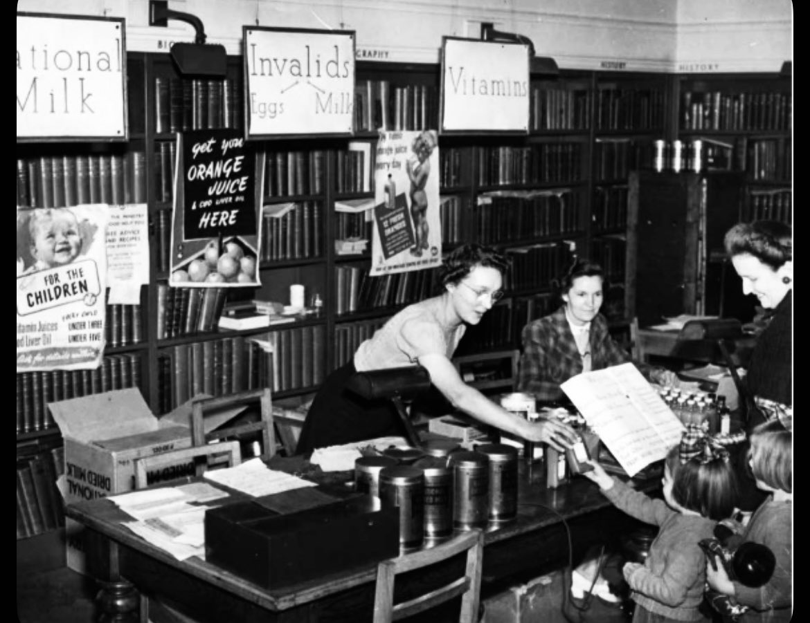 cgarnsworthy's tweet photo. Stoke Newington Reference Library being used as a ration outlet for children &amp; invalids during #WW2 to ensure they recover the necessary protein &amp; vitamins. 

#stokey #n16 #library #VEDay80 #VEDay https://t.co/haRrtXjI3b