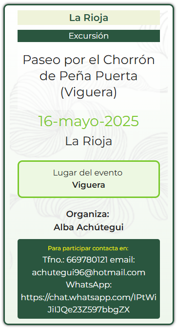 biomaraton's tweet photo. 🌱Paseo por el Chorrón de Peña Puerta (Viguera)
🗓️16 de mayo de 2025.
📌Viguera.
Inscripción e info:
📩achutegui96@hotmail.com
📞669780121
Whatsapp: https://t.co/GLT7Kz2XfB https://t.co/UJDwmX91L0