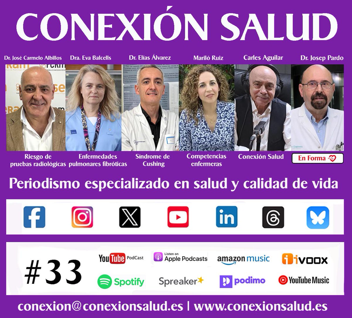 Episodio #33 - #CONEXIÓNSALUD

▶️ ▶️bit.ly/3EDoqgk ◀️ ◀️ 

▶️ YOUTUBE PODCAST: bit.ly/3NjfWeK
▶️ SPOTIFY: bit.ly/3TZ4fOd
▶️ AMAZON MUSIC: bit.ly/3BDCF2M

<a href="/maruferos/">Mariló Ruiz-Fernández</a> 
<a href="/SERAM_RX/">SERAM - Sociedad Española de Radiología Médica</a> 

#Salud
#Medicina
#CarlesAguilar

conexionsalud.es