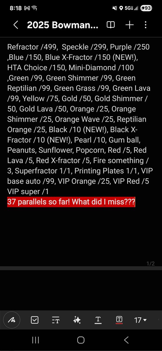 MJCollector23's tweet image. I wanted to know how many different 1st Bowman auto parallels existed in 2025 Bowman. My current count shows 37 different variations! See image and let me know what I missed. THAT'S INSANE!
@ArumsCards @CardPurchaser @jflocc13 @LogansLeague @DrFeelgood1969