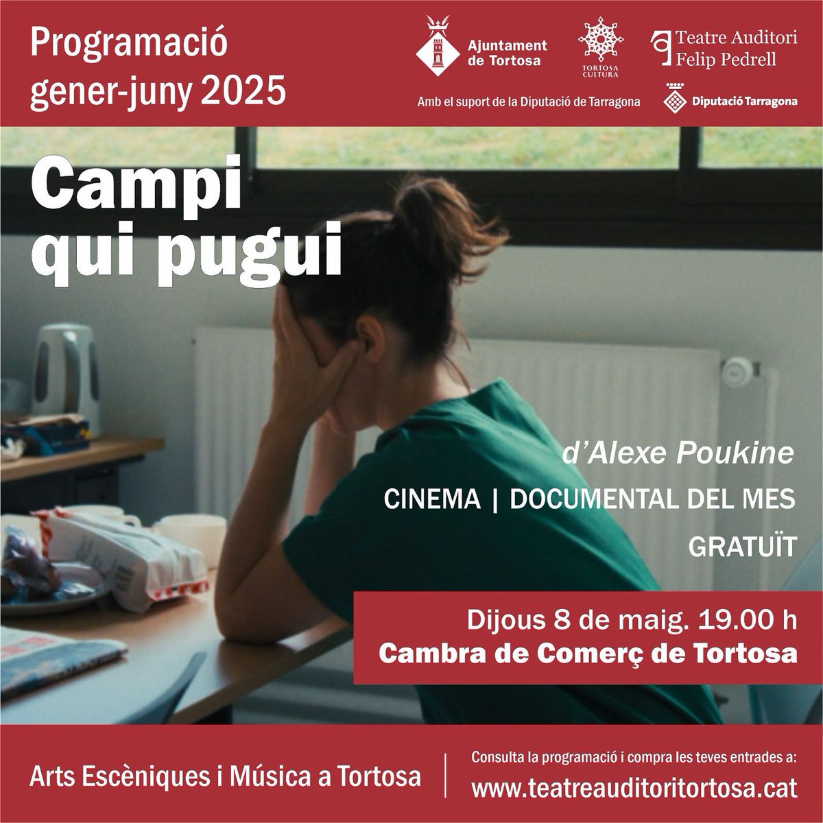 CULTURA | 🎥 Avui documental del mes,  "Campi qui pugui" dirigit per Alexe Poukine. 

📲Reserva d’entrades:

teatreauditoritortosa.cat

🗒️Dijous 8 de maig
⏰19:00 h
📍Cambra de Comerç
