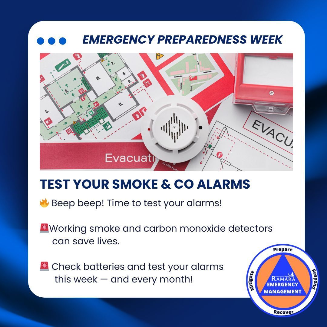 📢 Emergency Preparedness Week Day 5 - Test Your Smoke &amp; CO Alarms 📢

🔥 Beep beep! Time to test your alarms! 🔥

Working smoke and carbon monoxide detectors can save lives.

🚨 Check batteries and test your alarms this week — and every month!

#EPWeek 2025