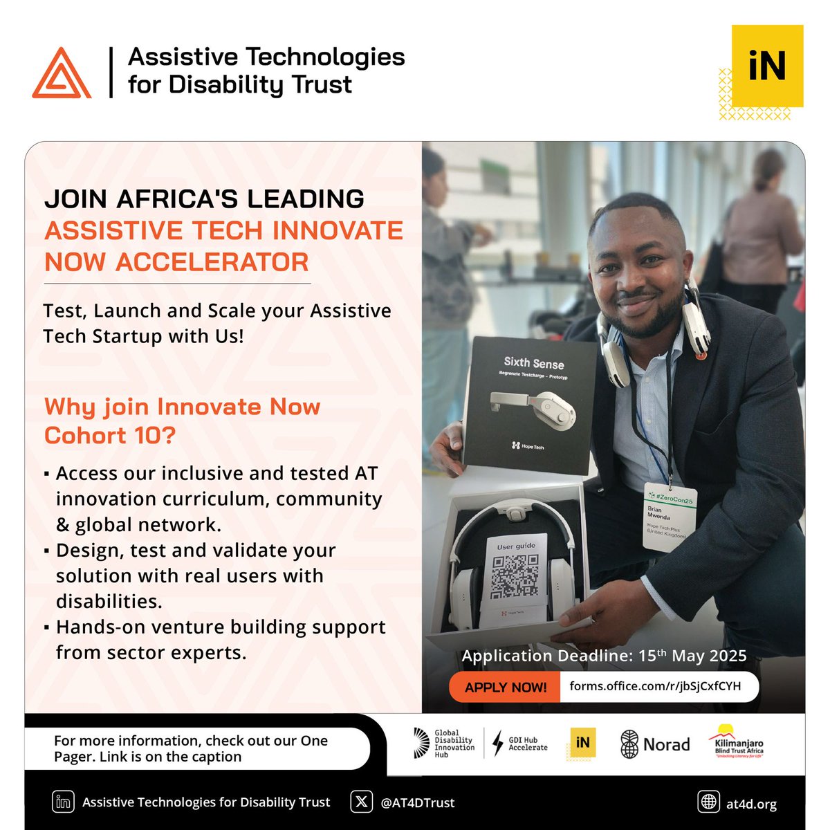 Assistive Technologies for Disability Trust (@at4dtrust) on Twitter photo Applications for our <a href="/InnovateNowAT/">Innovate Now Official by @AT4DTrust</a> assistive technology accelerator are still open!
Join us to test, launch, and scale your #assistivetech startup.
Apply Now! forms.office.com/r/jbSjCxfCYH
#Tech4All #InclusiveInnovations #Entrepreneurship Applications for our <a href="/InnovateNowAT/">Innovate Now Official by @AT4DTrust</a> assistive technology accelerator are still open!
Join us to test, launch, and scale your #assistivetech startup.
Apply Now! forms.office.com/r/jbSjCxfCYH
#Tech4All #InclusiveInnovations #Entrepreneurship