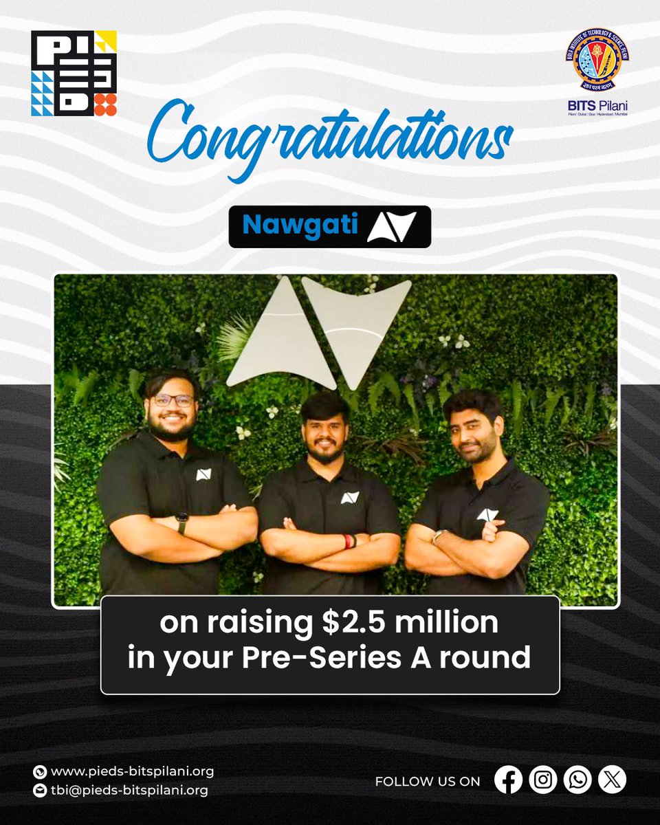 Proud moment! Nawgati, supported under the TIDE 2.0 scheme of MeitY via PIEDS, BITS Pilani, has raised $2.5M in Pre-Series A funding! 

Powering India's energy infra revolution—this is #TechForIndia in action!

#Nawgati #TIDE2_0 #BITSiansInAction #StartupSuccess #IndiaInnovates