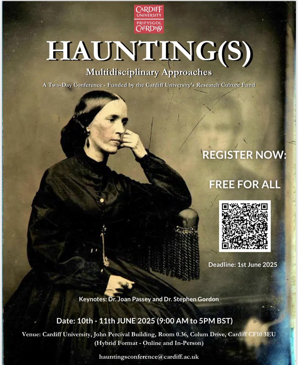 Registration for the Hauntings: Multidisciplinary Approaches hybrid conference are now open!

The event is 10-11th June 2025 at Cardiff University, Wales.

Register via this form: docs.google.com/forms/d/e/1FAI…

Deadline is June 1st!

#academia #haunting #conference #ghosts