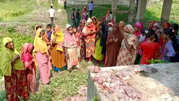 সড়কের পাশে ৮৪ প্যাকেট মাংস, এক নজর দেখতে স্থানীয়দের ভিড়