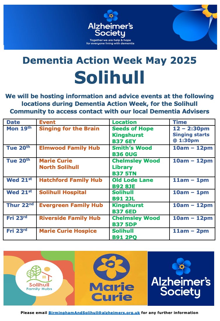 Please come and join these events.
<a href="/alzheimerssoc/">Alzheimer's Society</a>