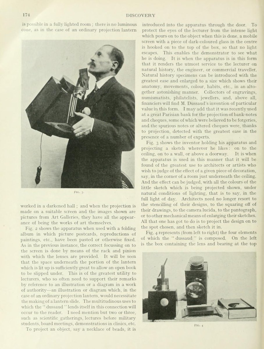 RealPreCinema's tweet image. ‘The Dussaud’  as Dussaud himself called his Microphonograph found on pp172, 173, 174, 175 of ‘Discovery-- A Monthly Popular Journal of Knowledge,’  edited by A. S. Russell, London, volume I, January to December issue, 1920. Article by G. Frederic Lees.