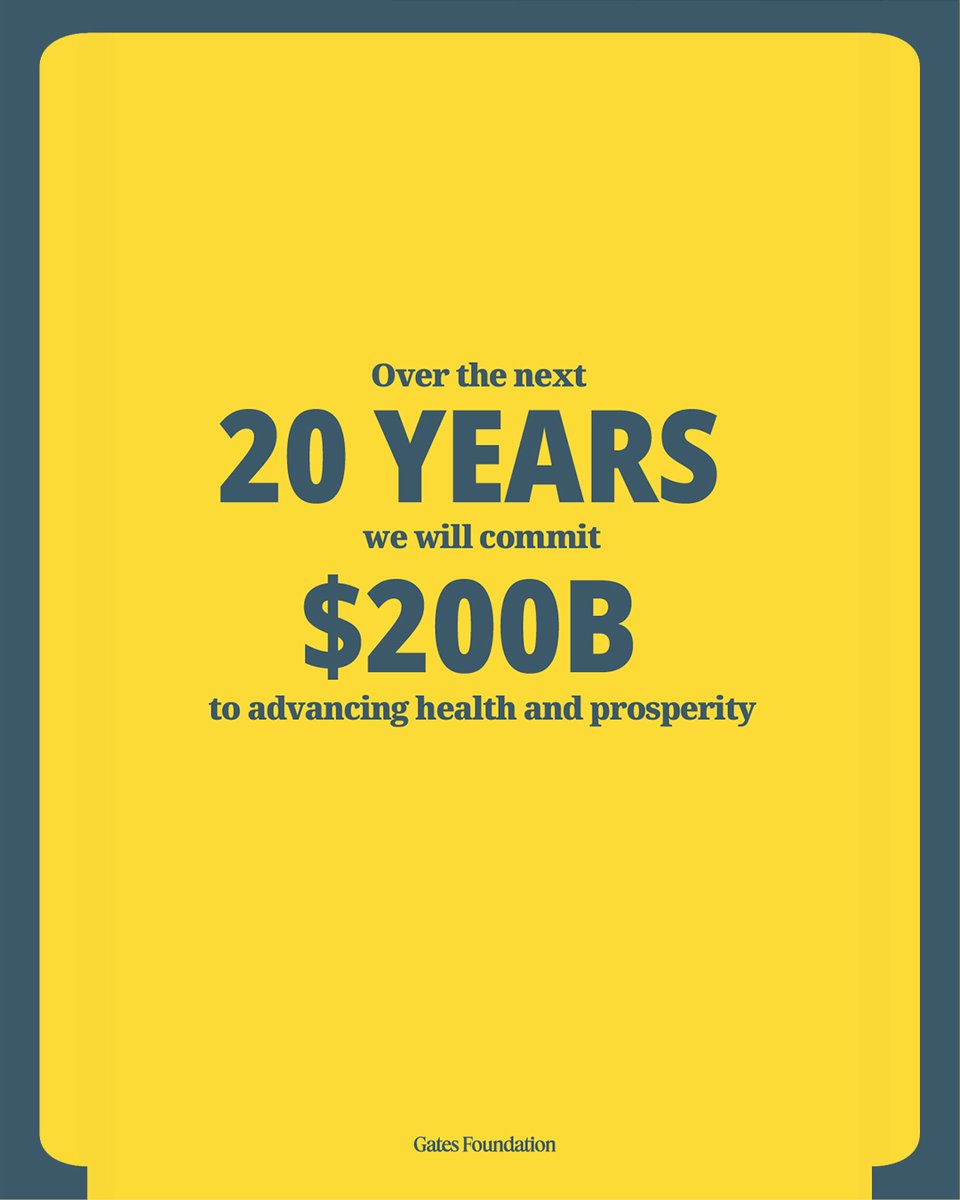 BMGFIndia's tweet image. Over the next 20 years, the Gates Foundation will commit around $200 billion to advancing health and prosperity.
The world is at a crossroads. The challenges ahead are the most daunting we’ve seen in our lifetime. But so are the opportunities.
Read more:…